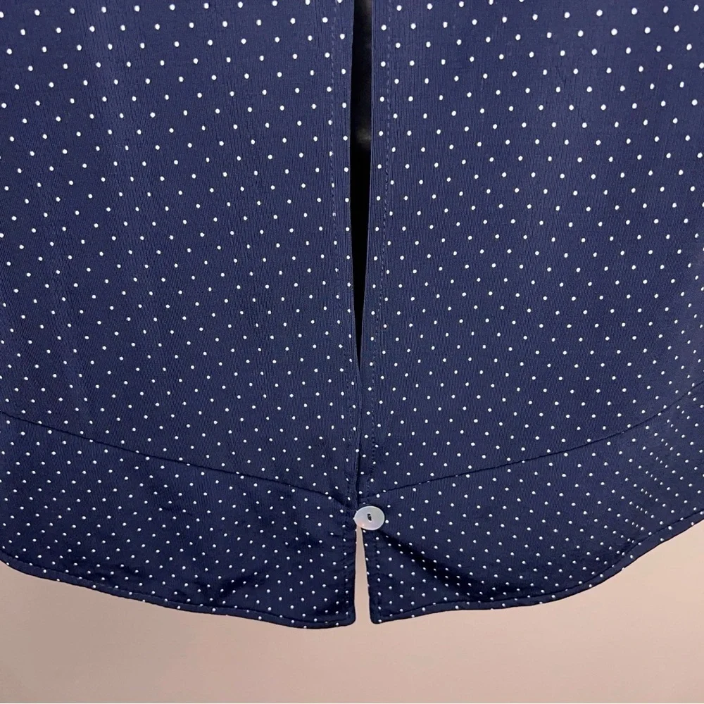 Vintage Medium Ronni Nicole Blue White Dot Print Short Sleeve Stretch Retro